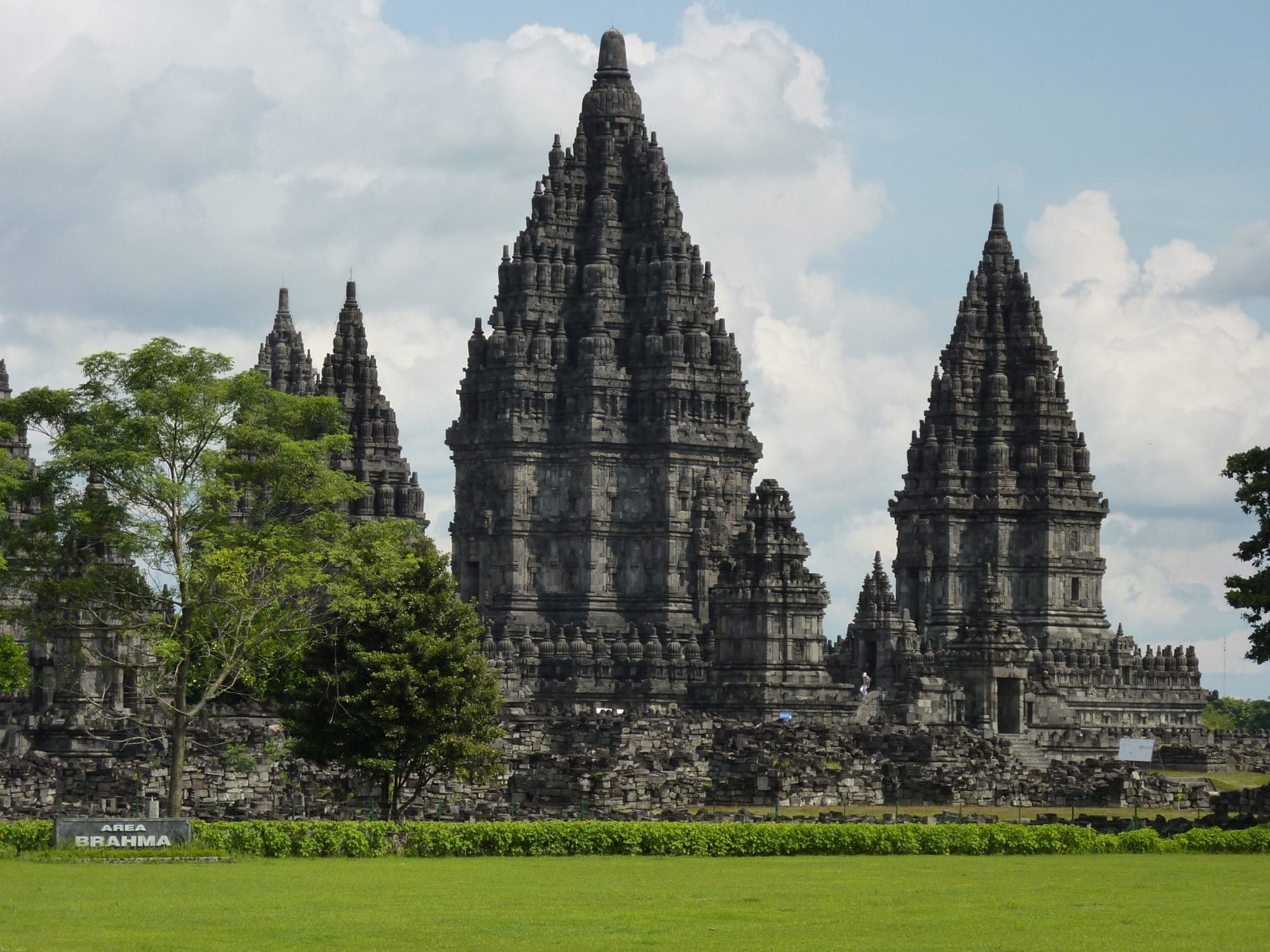 Prambanan temple complex under a blue sky — two UNESCO temples within day-trip reach of the villa